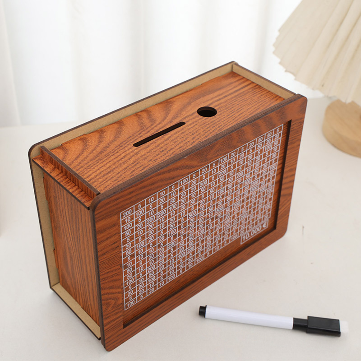 WOODEN PIGGYBANK WITH SAVINGS GOAL